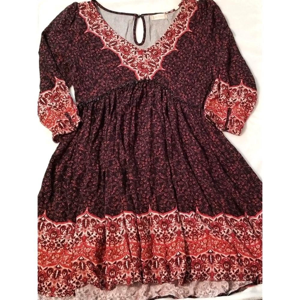 Altar'd State Floral Print 3/4 Sleeve Ruffle Dress Size Medium